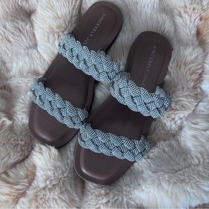 Sincerely Jules Braided Sandals - Sparkly silver rhinestone and Brown